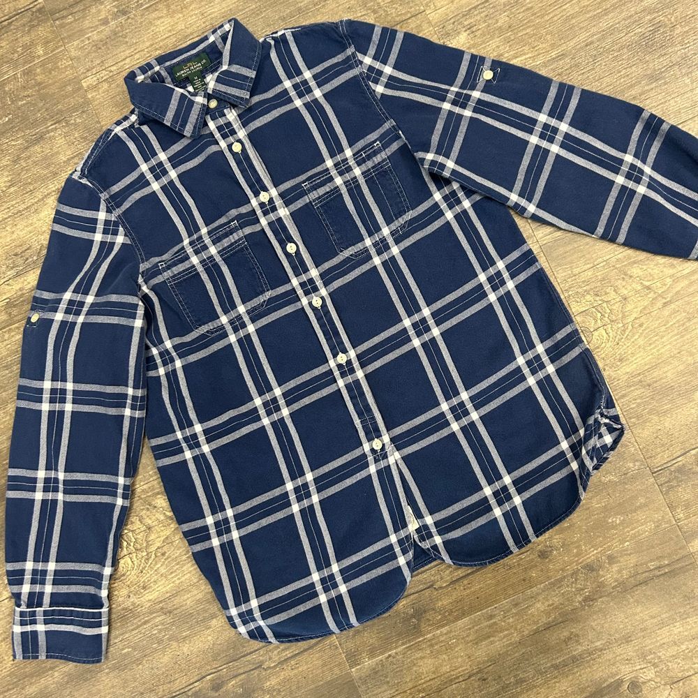 Lauren Ralph Lauren Women Plaid Button Front Shirt Size Medium Blue Cotton (550)